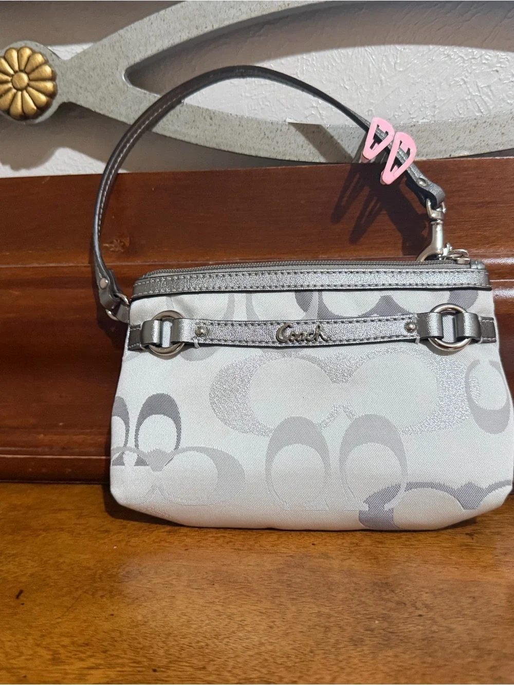 Coach Silver and Gray Signature Wristlet